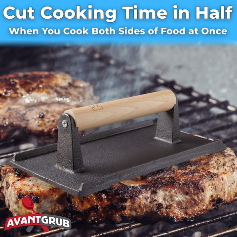 Avant Grub cast-iron press on grill flat-top for fast cooking