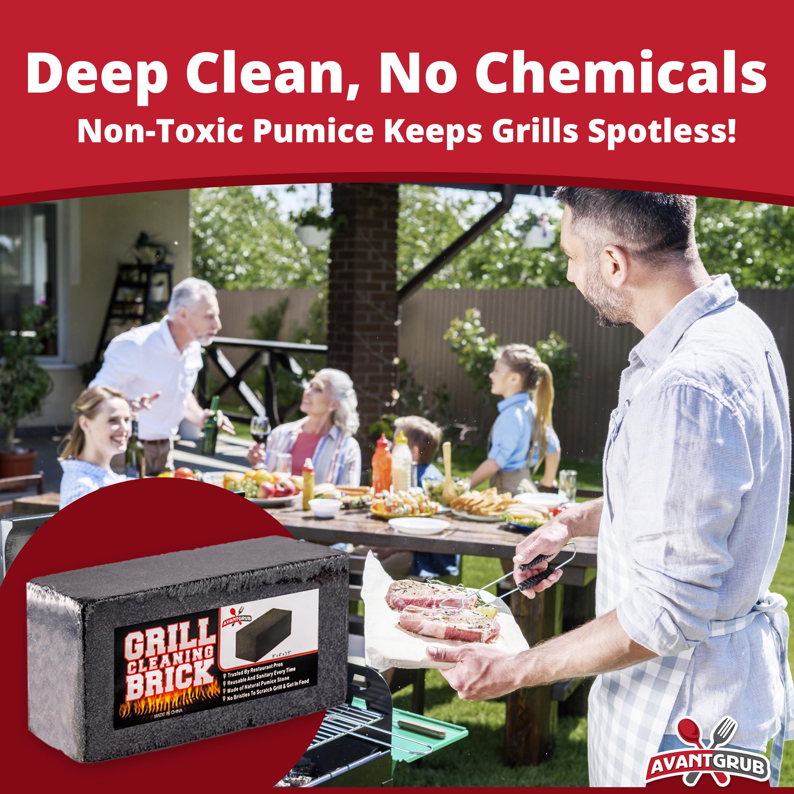 Avant Grub non-toxic pumice materials ensure safe use and no metal splinters