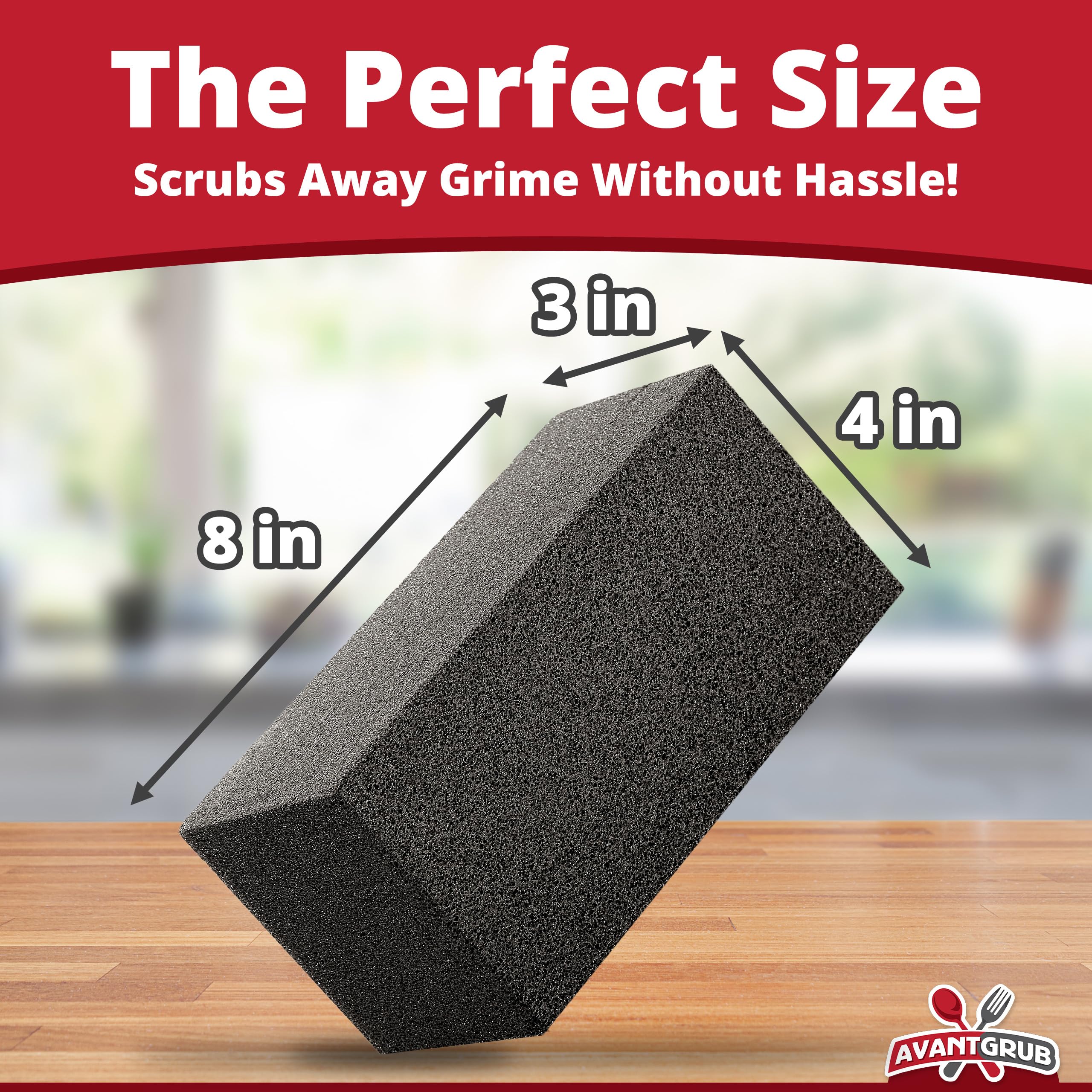 Avant Grub pumice stone cleaner block close-up shows non-scratch cleaning