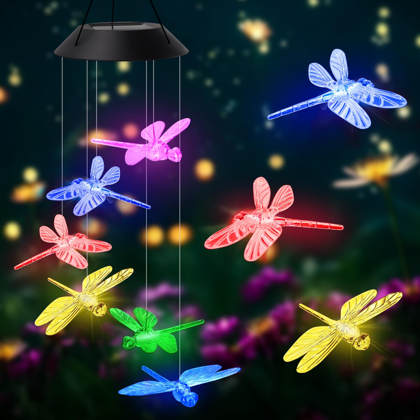 AVEKI solar wind chimes illuminate lawns with eco-friendly color ambiance.
