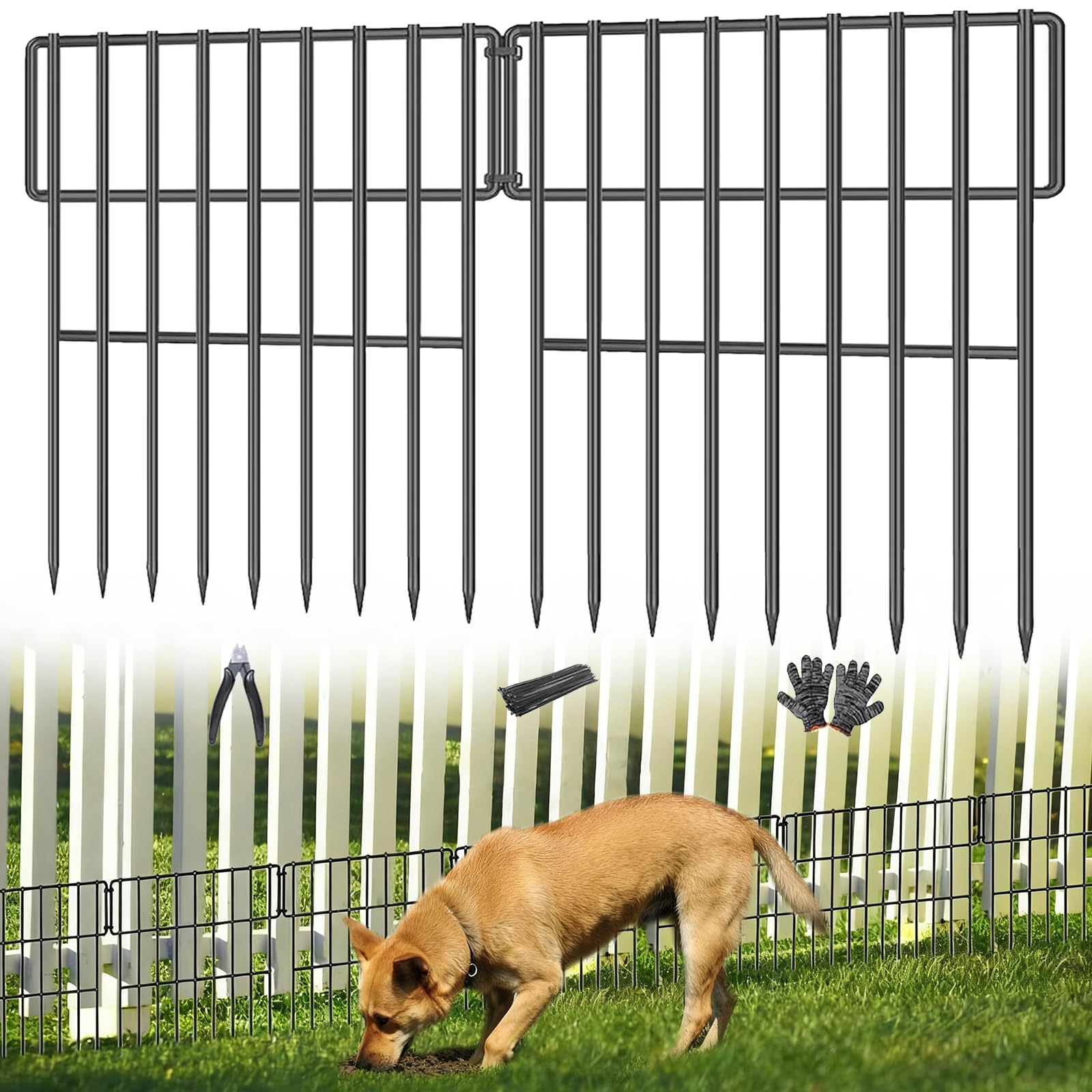AVELOTUUG 25-panel no-dig garden fence blocks small animals and protects borders.