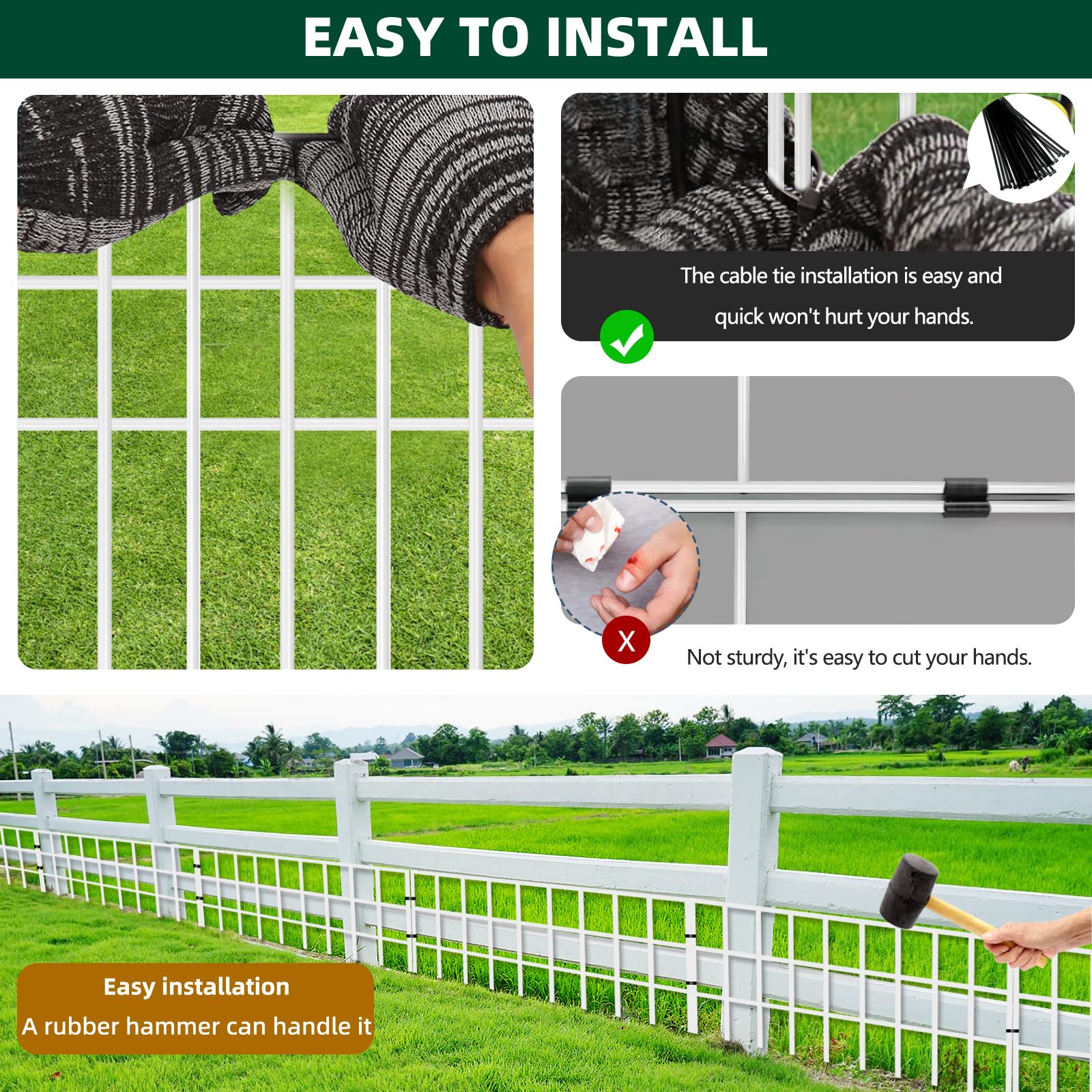 AVELOTUUG no-dig fence panel arranged along yard to deter escapes and protect plants.