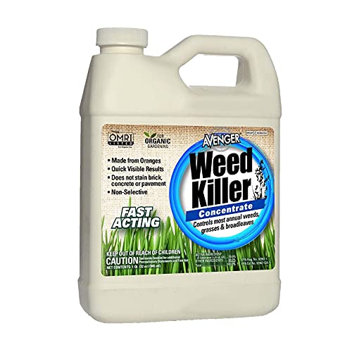 Avenger Organics weed killer concentrate bottle for easy outdoor weed control.