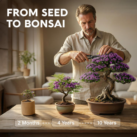 Avergo bonsai tools and planters shown for confident indoor gardening.