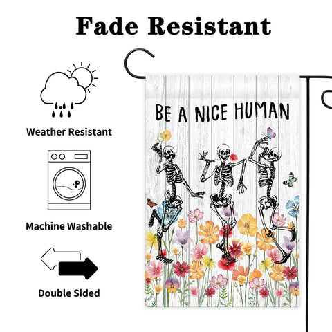 Avezano Be A Nice Human flag printed on both sides for clear readability from any angle.