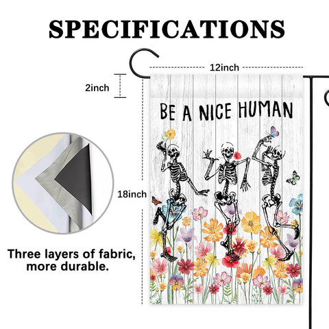 Avezano Be A Nice Human garden flag featuring spring floral design for garden charm.