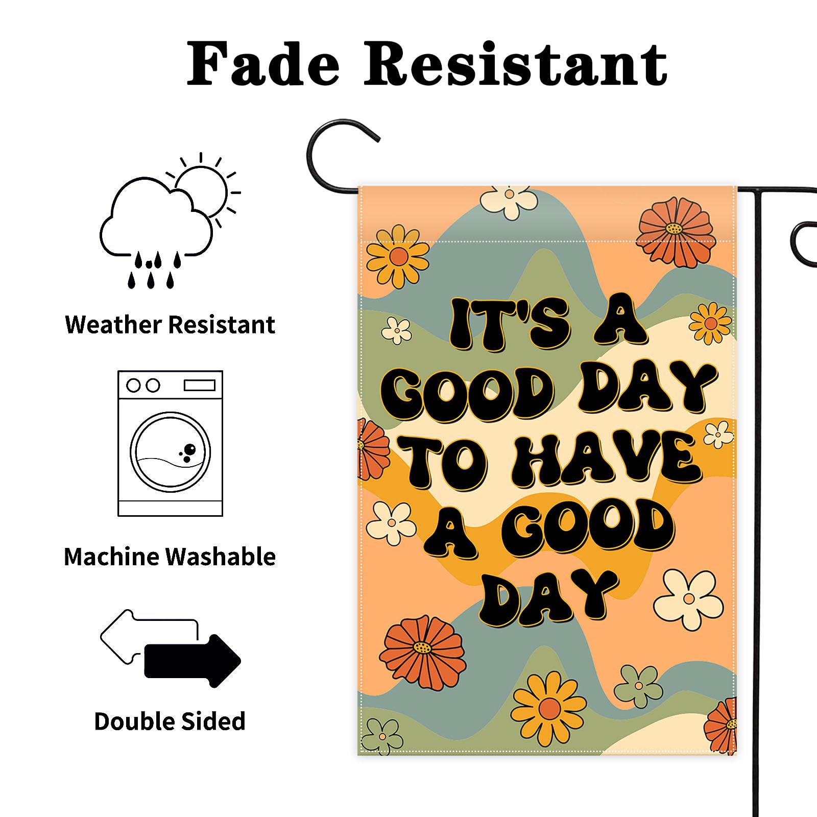 Double-sided printing on Avezano Groovy Floral Flag for versatile yard display