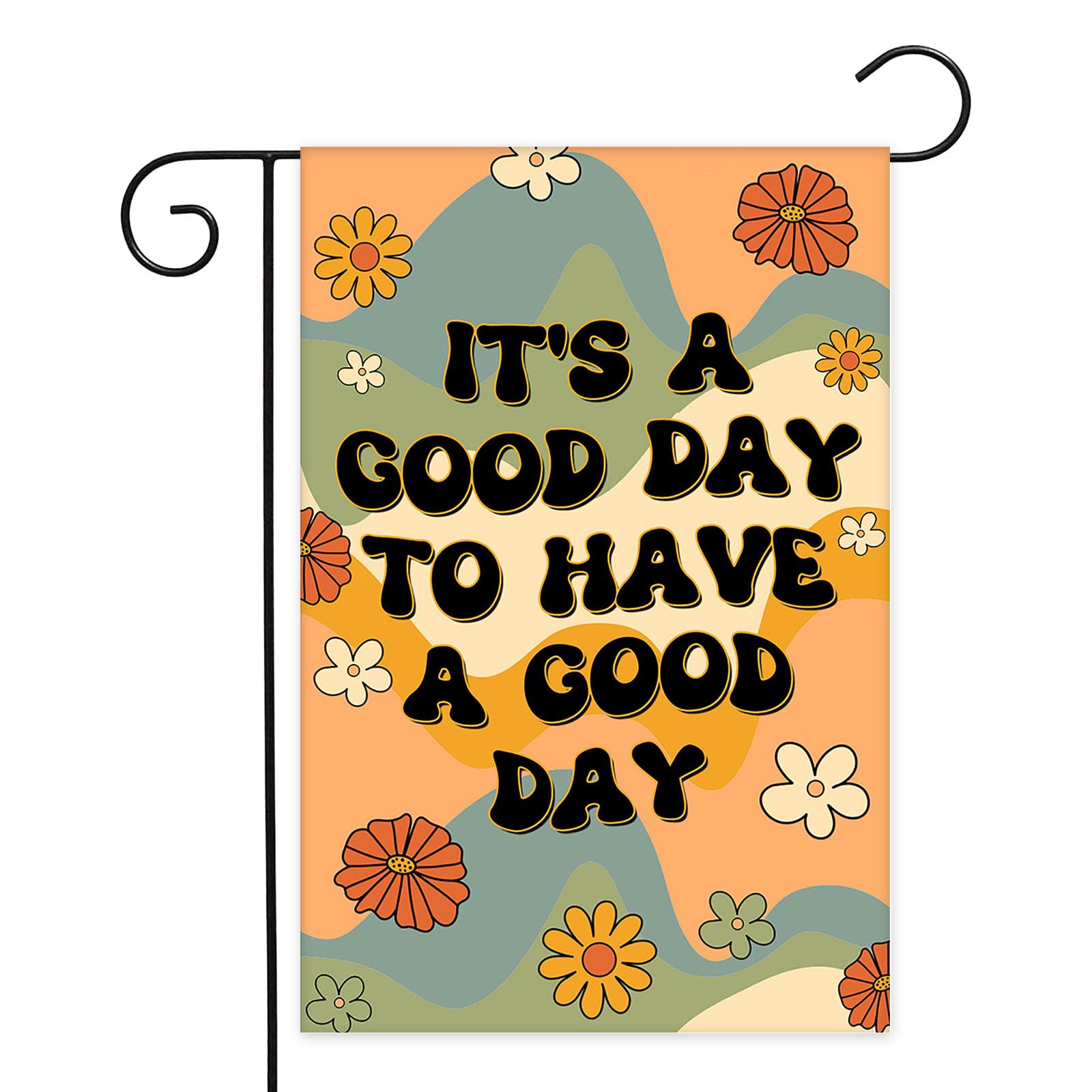 Avezano Groovy Floral Flag front view with bright daisies, ideal for vibrant garden decor
