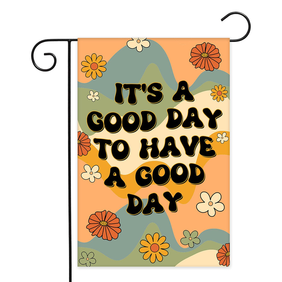 Avezano Groovy Floral Flag front view with bright daisies, ideal for vibrant garden decor