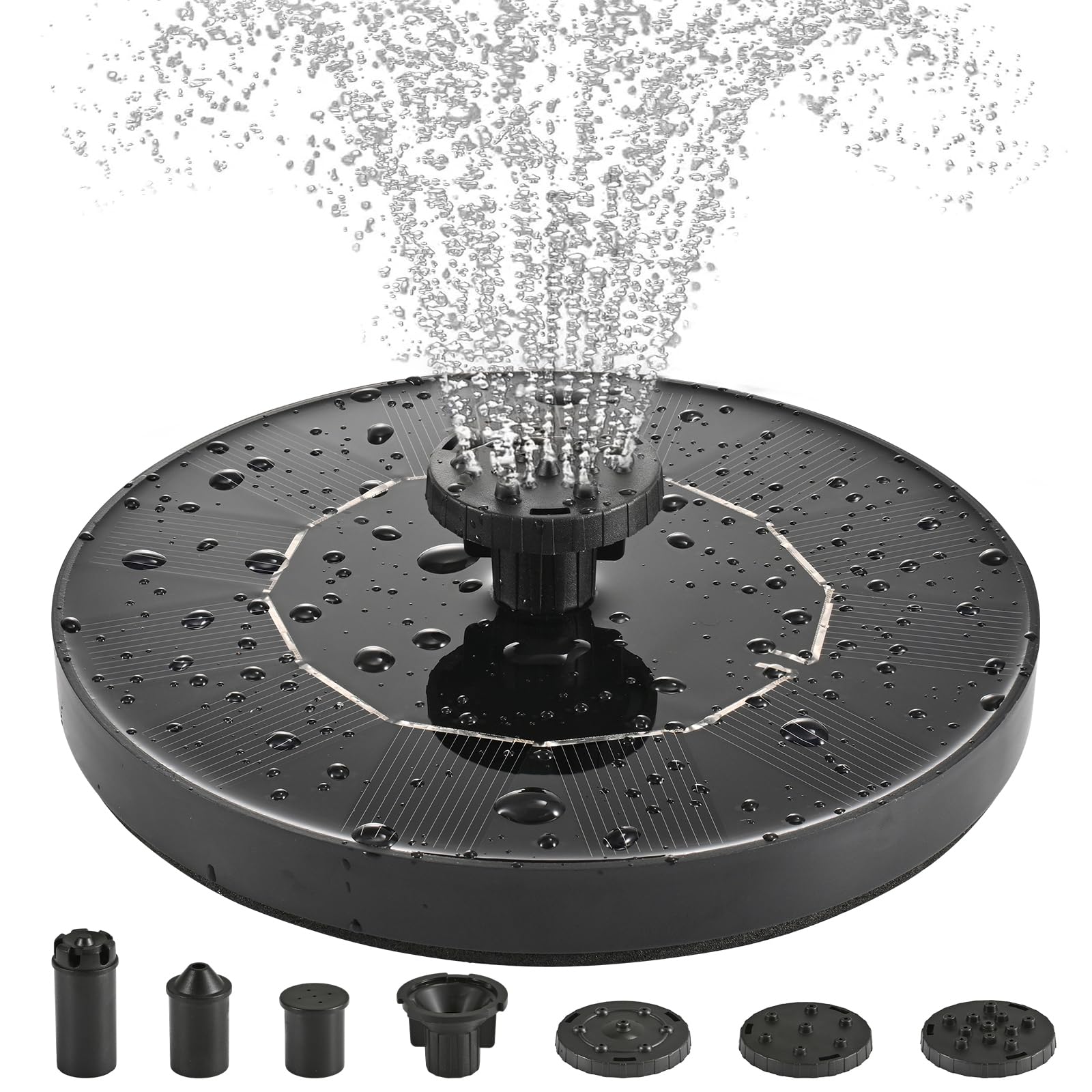 Avinory 1W solar bird bath pump in sunlit garden delivering steady fountain