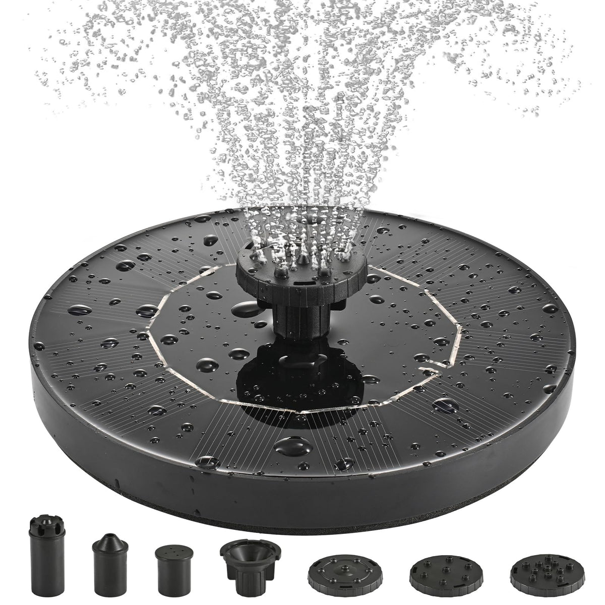 Avinory 1W solar bird bath pump in sunlit garden delivering steady fountain