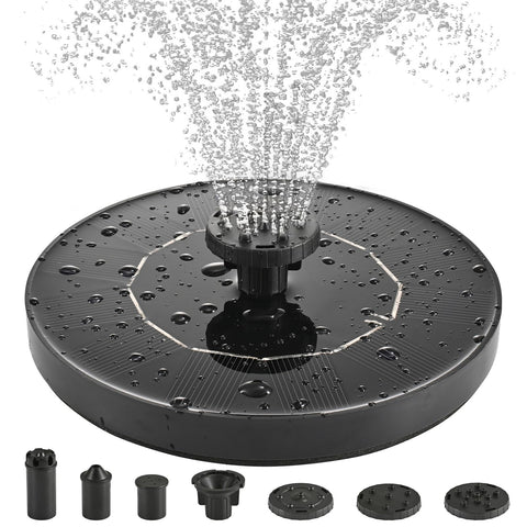 Avinory 1W solar bird bath pump in sunlit garden delivering steady fountain