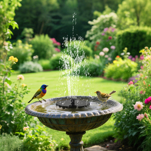 Six nozzles provide varied fountain styles for a vibrant outdoor display