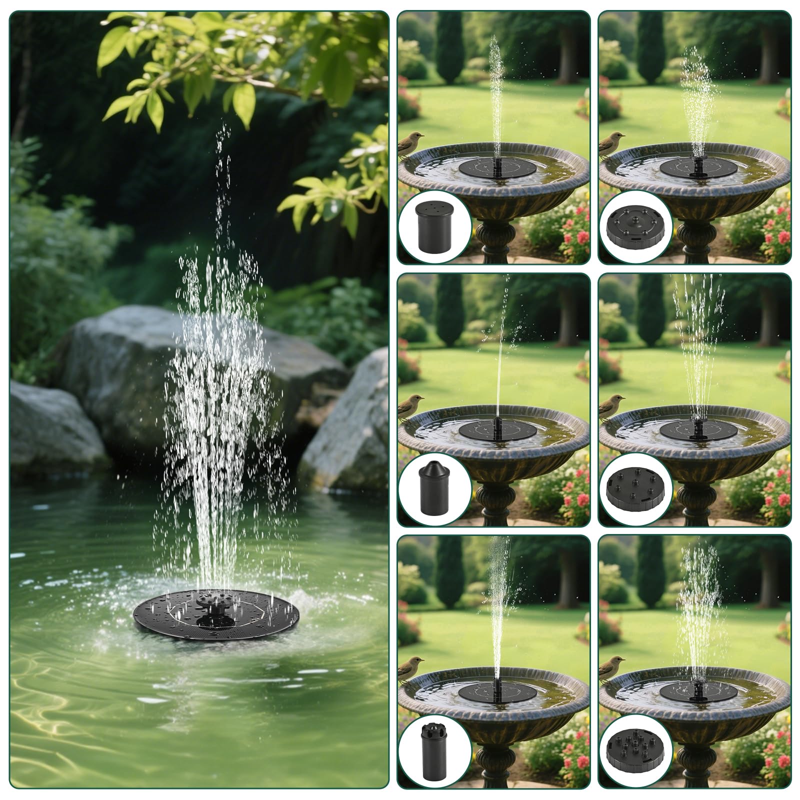 Compact outdoor water feature enhancing bird bath and pond ambiance