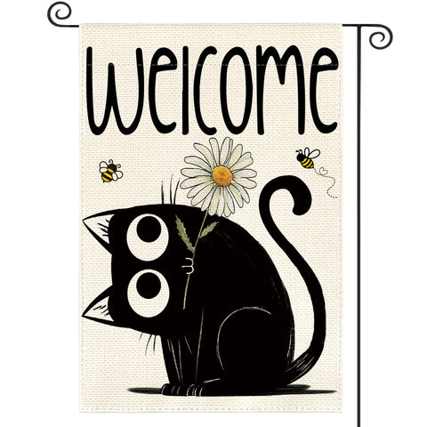 AVOIN colorlife Black Cat flag, double-sided for porch and garden decor.