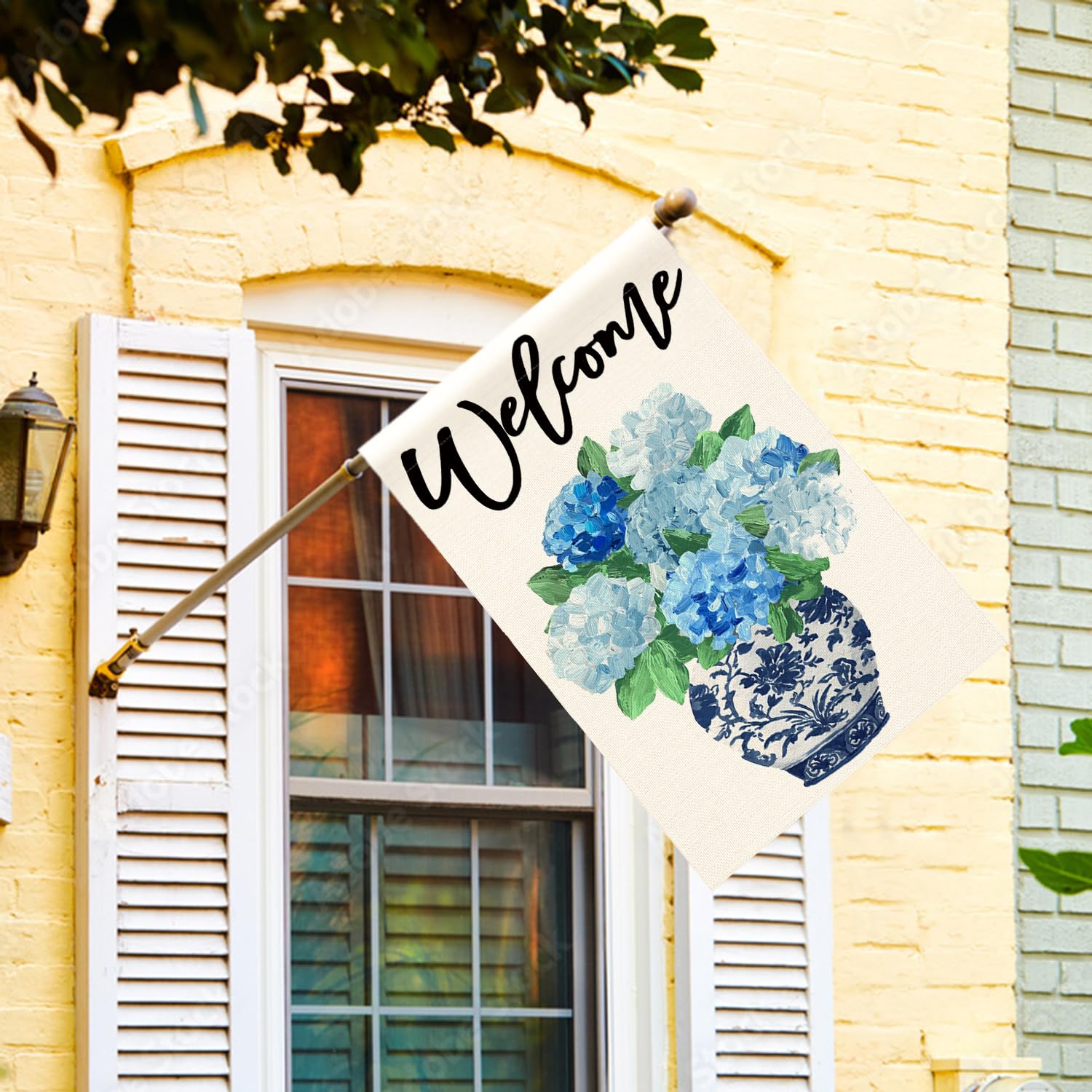 AVOIN colorlife blue and white chinoiserie flag for garden display