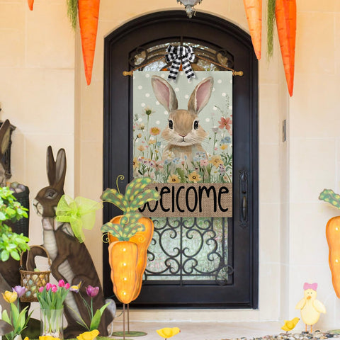 AVOIN colorlife blue welcome floral flag text visible from porch