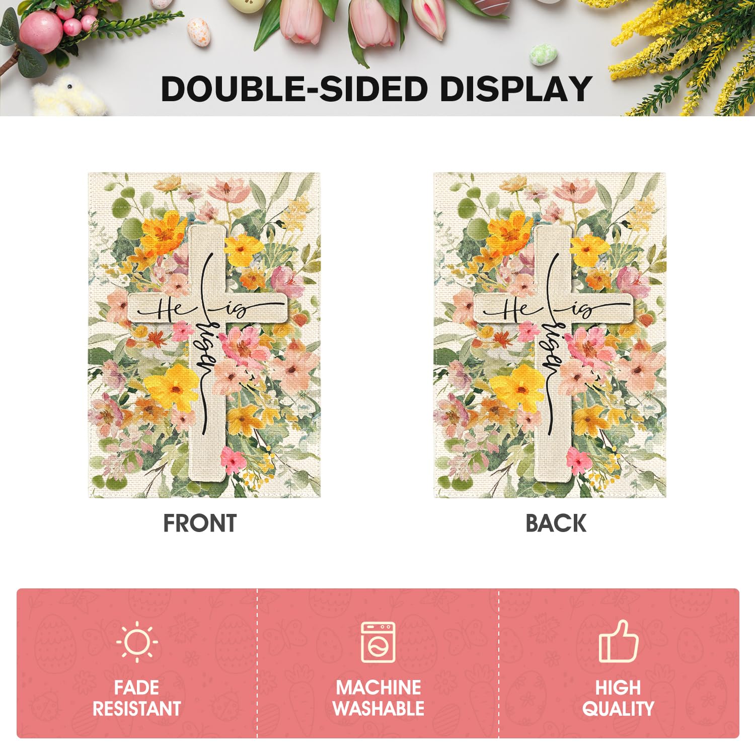 AVOIN colorlife bright floral cross flag adds festive ambiance to gardens.