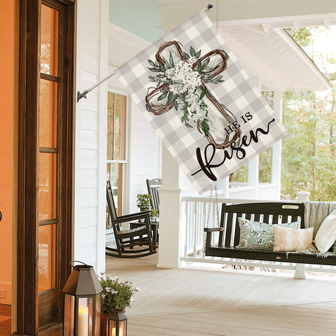 AVOIN colorlife Buffalo plaid Easter flag adds rustic charm to yard and garden