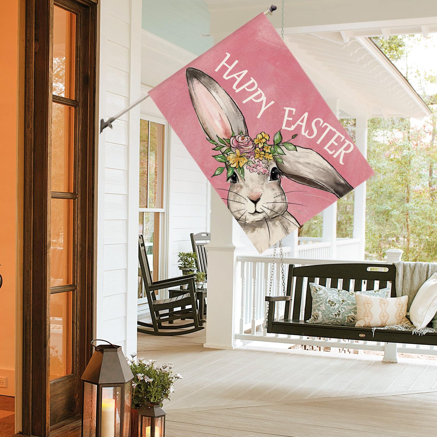 AVOIN colorlife Bunny-flowers garden flag enhances spring curb appeal
