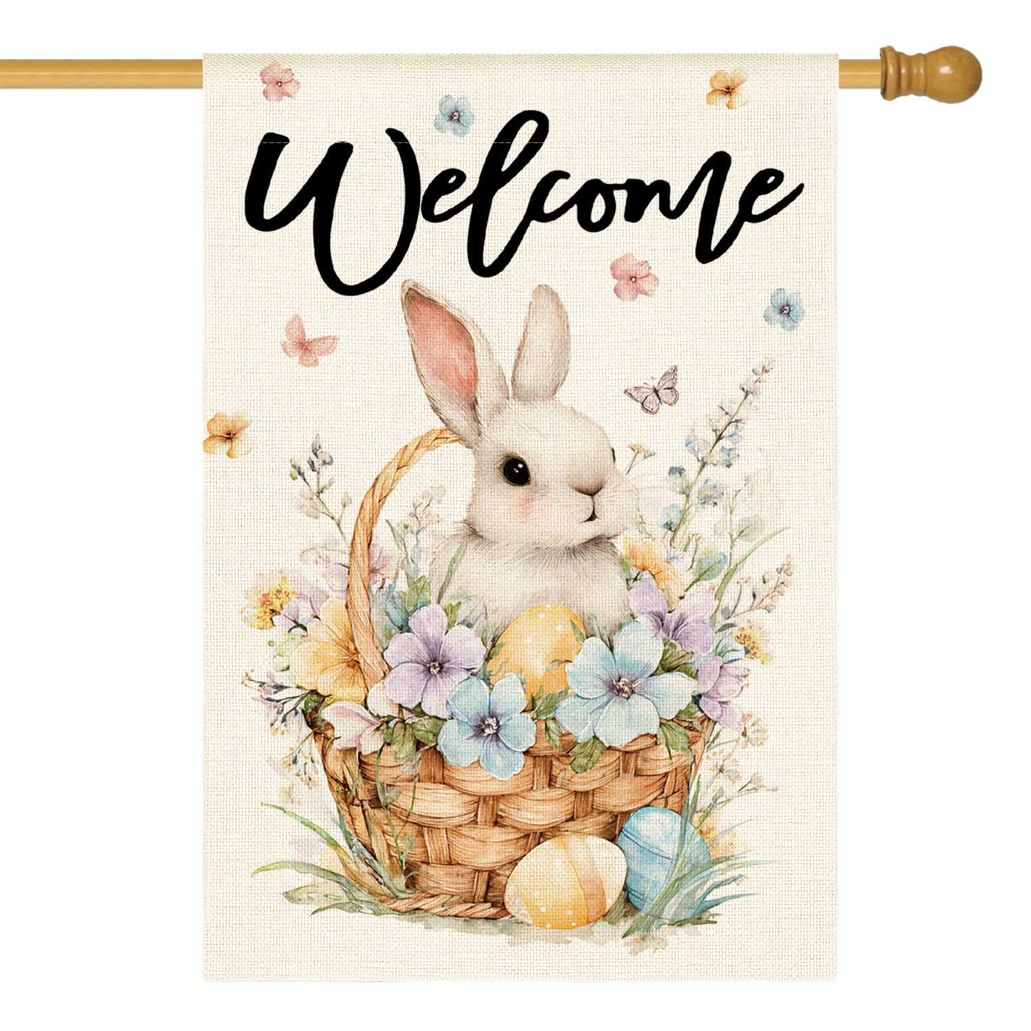 AVOIN colorlife Bunny Rabbit and Flowers flag front view for welcoming outdoors.