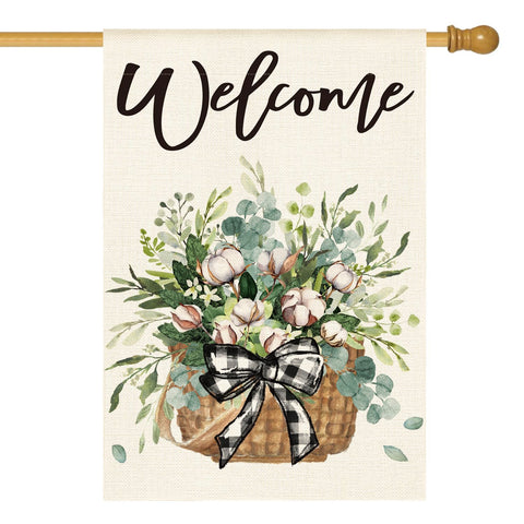 AVOIN colorlife cotton spring house flag with floral design for outdoor welcome