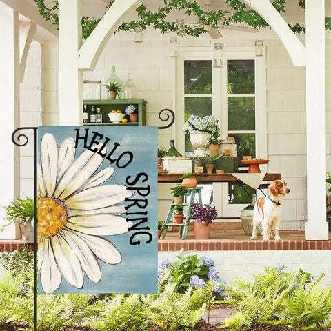 AVOIN colorlife daisy design outdoor flag blue enhances porch decoration and seasonal charm.