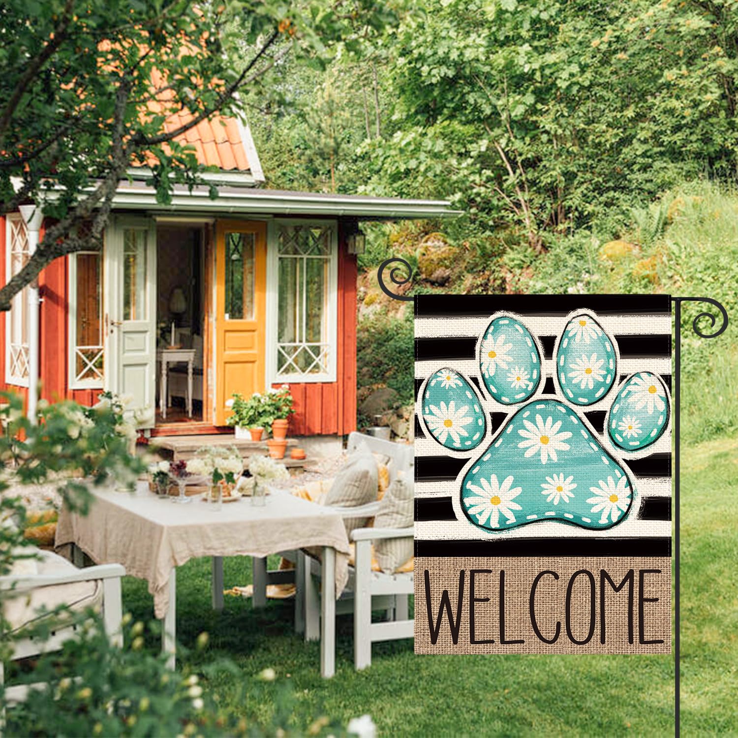 AVOIN colorlife daisy floral stripes flag showcases welcoming design for yards and gardens.