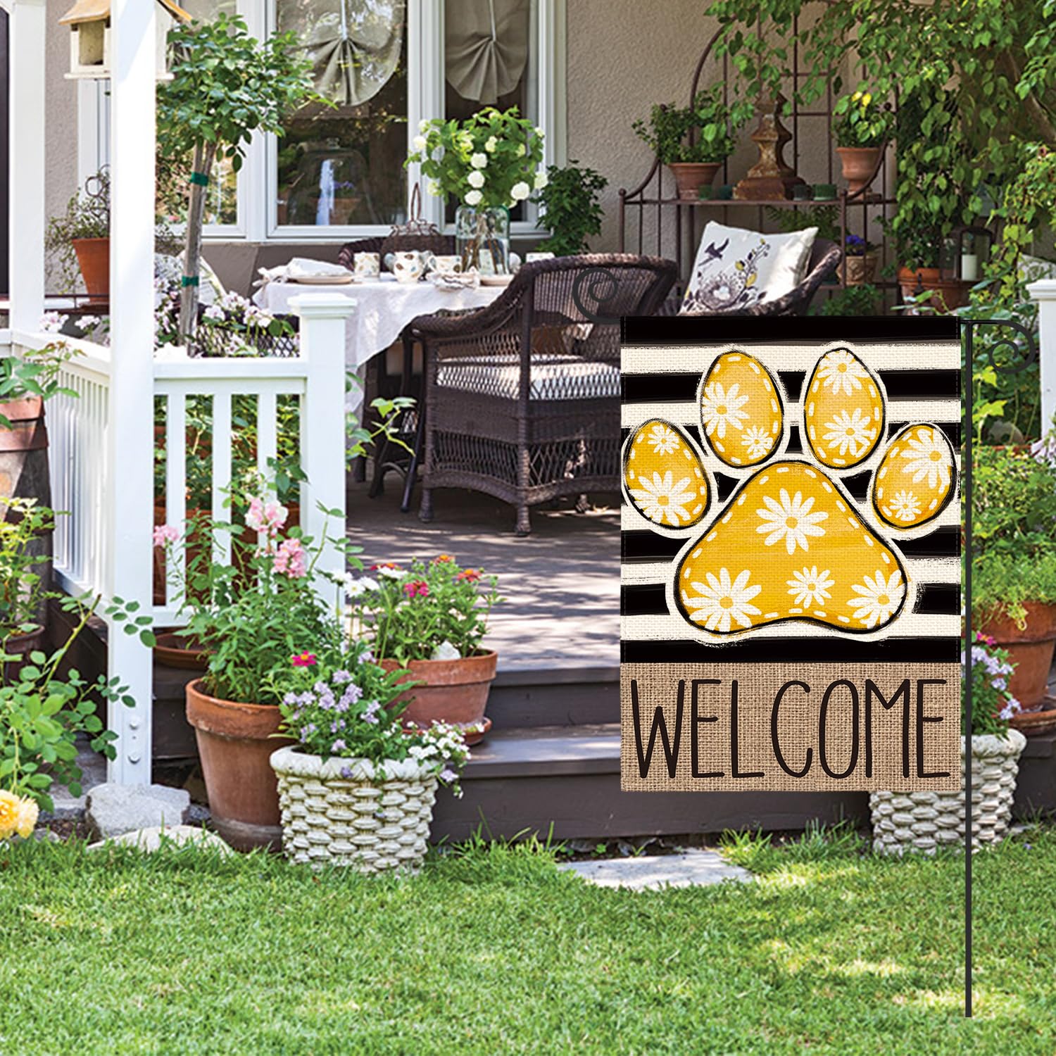 AVOIN colorlife daisy floral welcome stripes flag offers welcoming garden charm