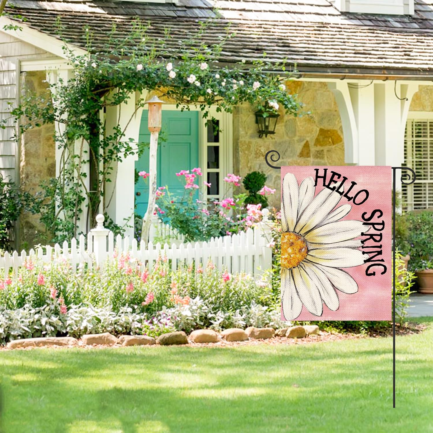 AVOIN colorlife Daisy petal close-up flag highlights springtime charm outdoors.
