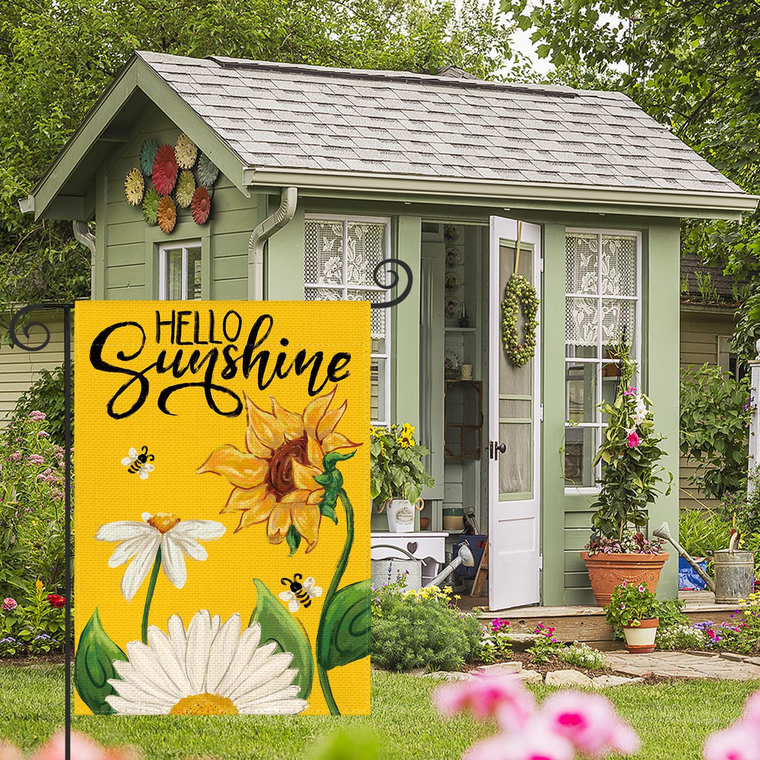AVOIN colorlife Daisy Sunflower flag backside double-sided print for visibility from both sides.