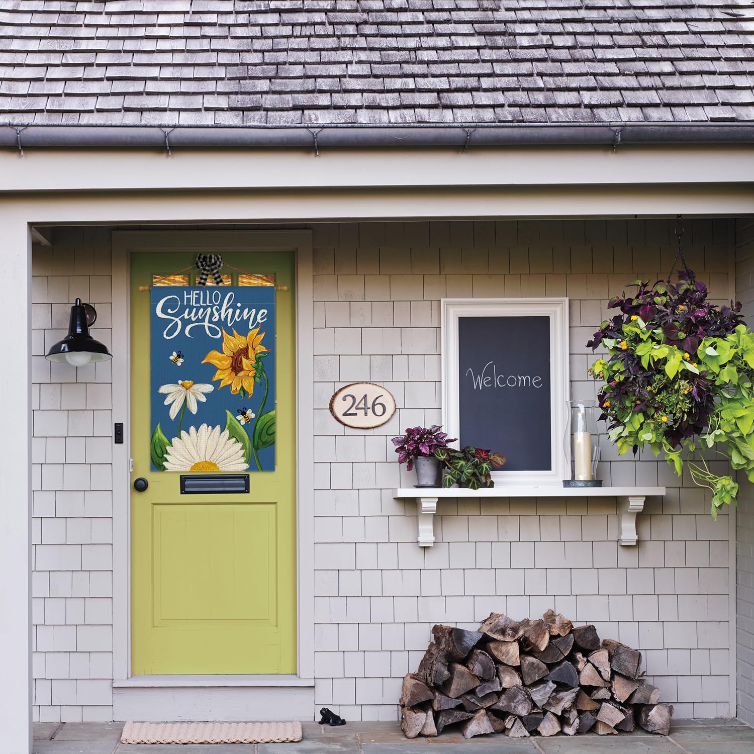 AVOIN colorlife Daisy Sunflower flag close-up of double-sided print and durability