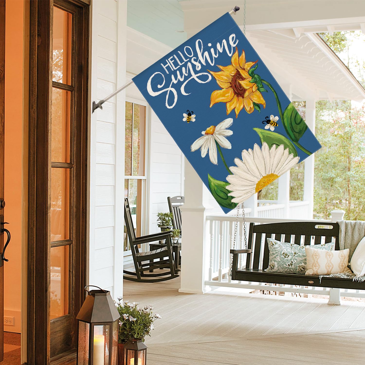 AVOIN colorlife Daisy Sunflower flag sleeve top view demonstrates secure placement