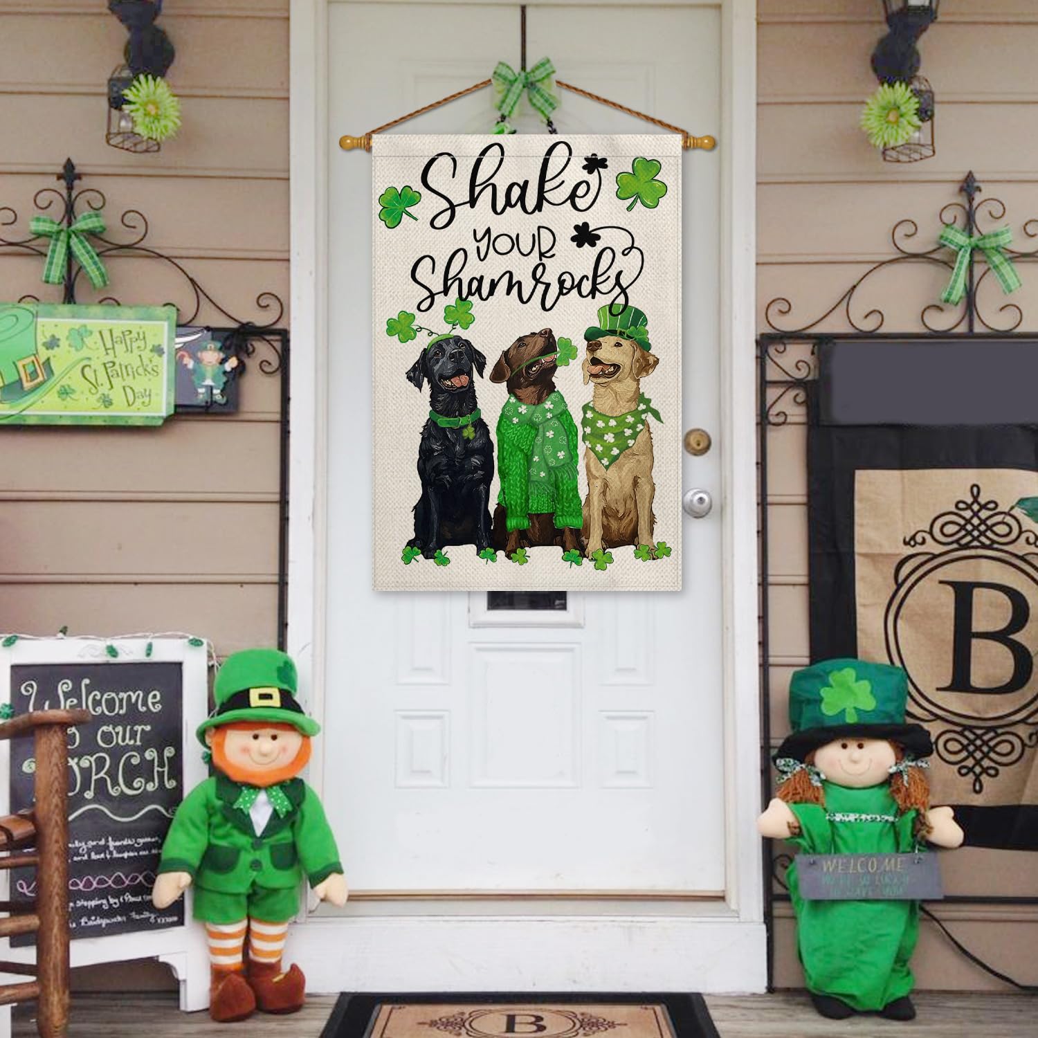 AVOIN colorlife shamrock dogs flag - yard view for cheerful curb appeal.
