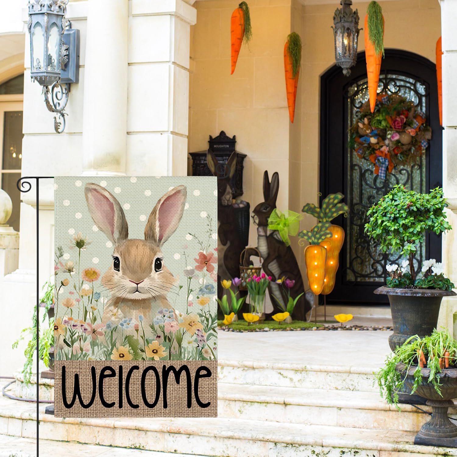 AVOIN colorlife double-sided Easter Bunny flag for year-round yard display.