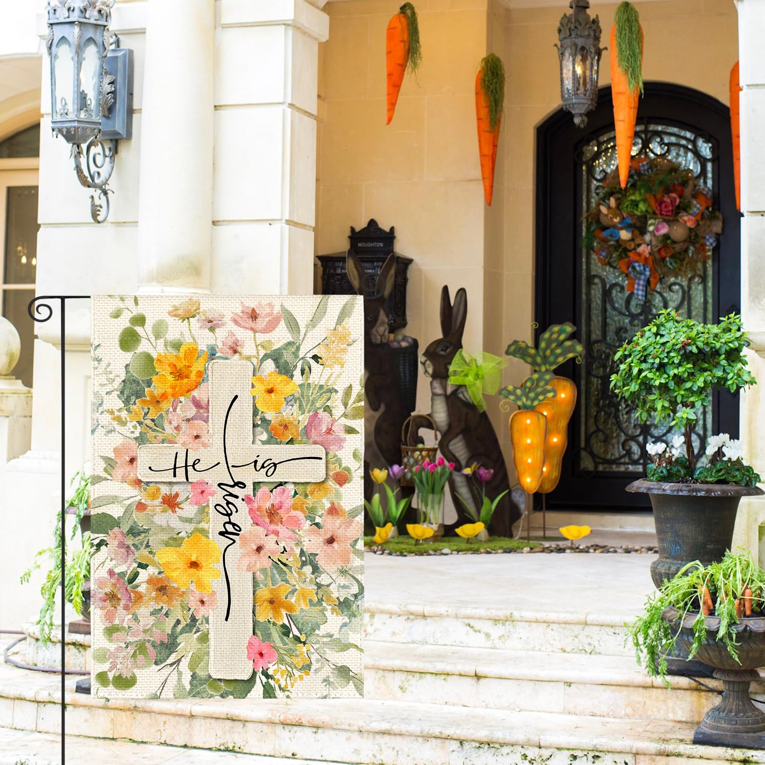 AVOIN colorlife double-sided Easter flag keeps cross and blooms visible.