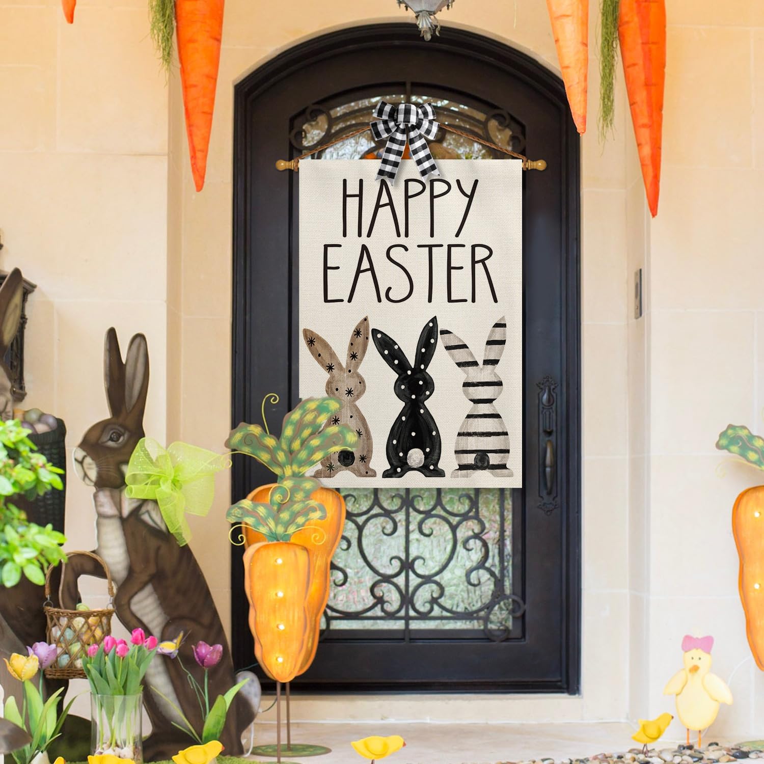AVOIN colorlife double-sided Easter flag visible from both sides outdoors.