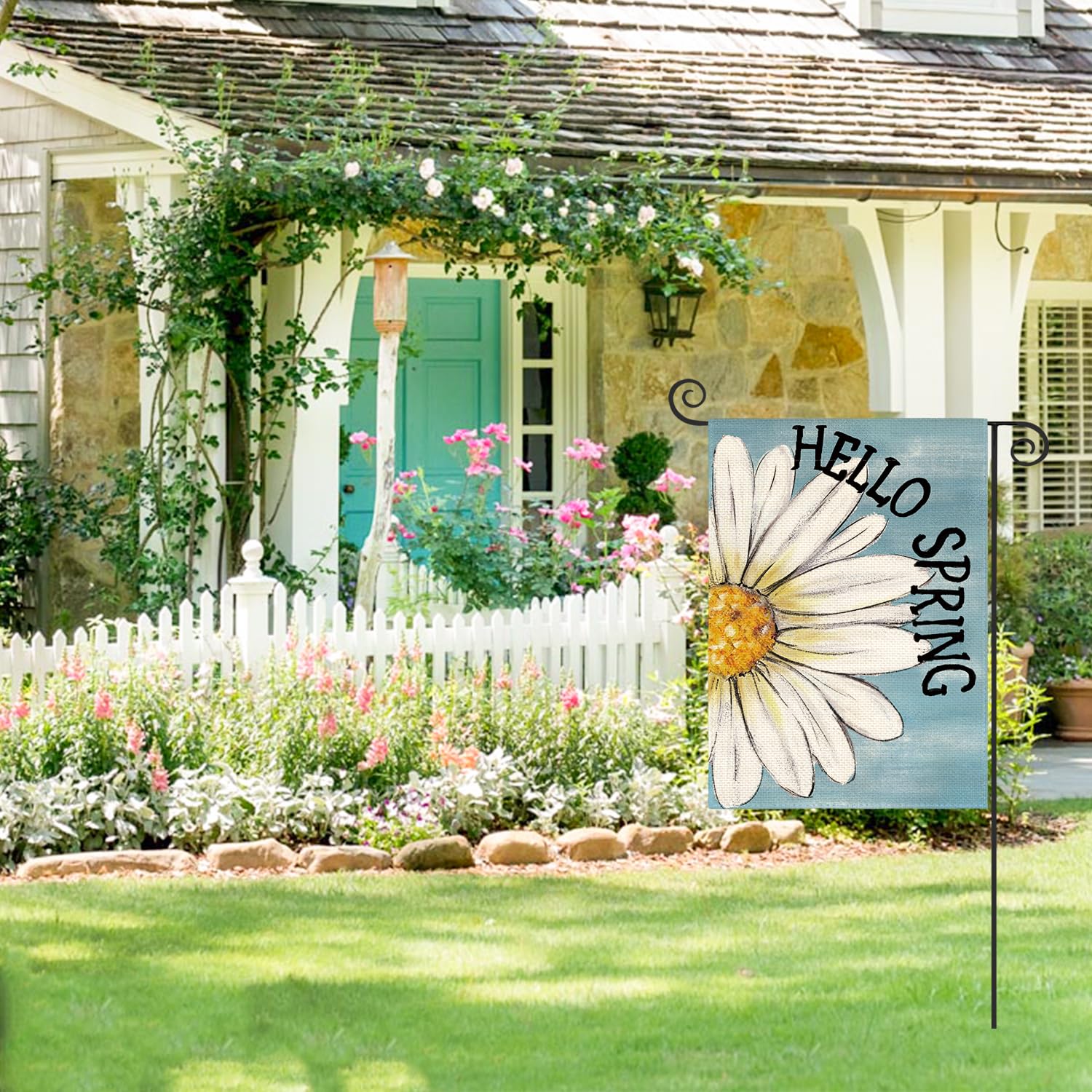 AVOIN colorlife double-sided outdoor flag blue for clear visibility from both sides.