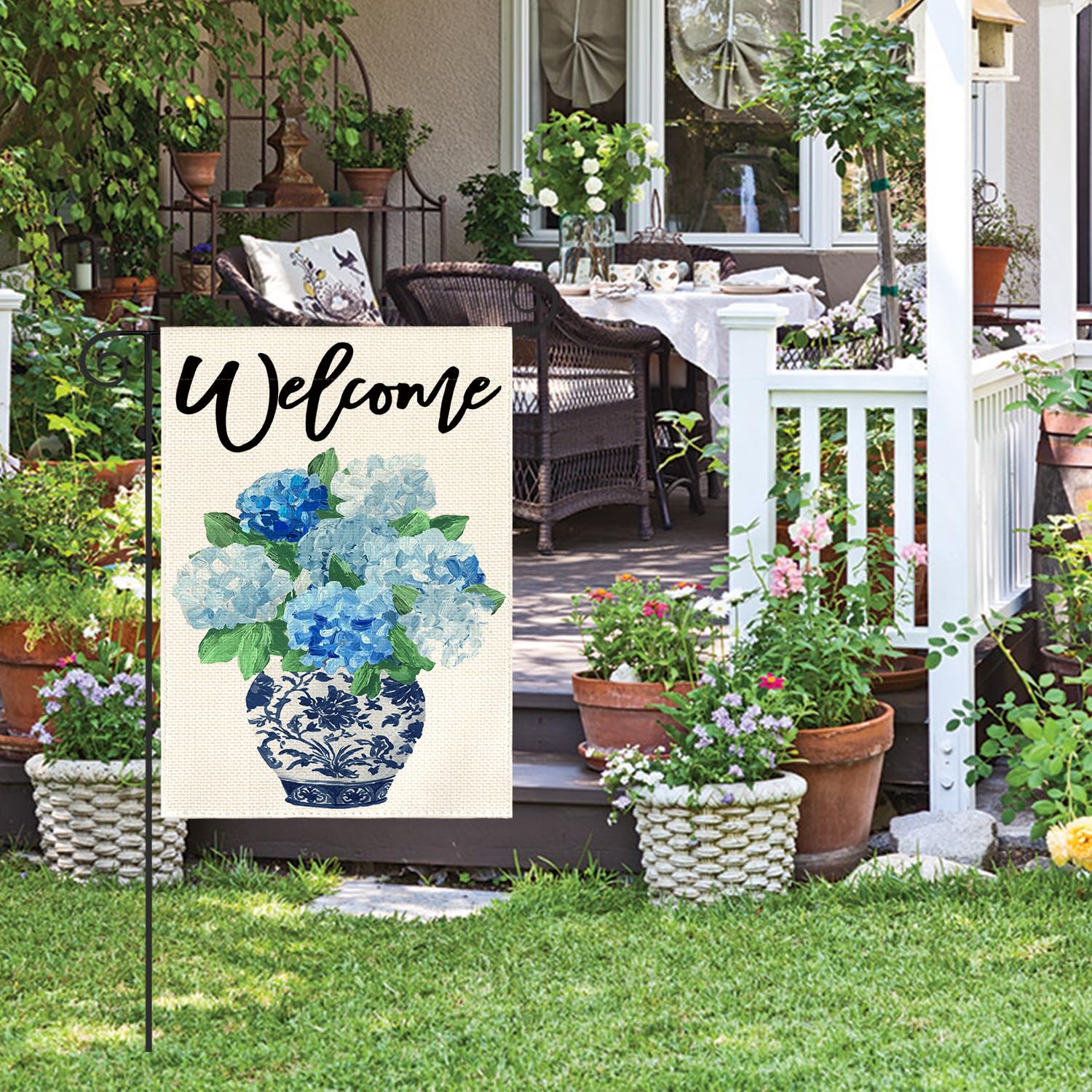 AVOIN colorlife double-sided welcome flag shown for yard viewing