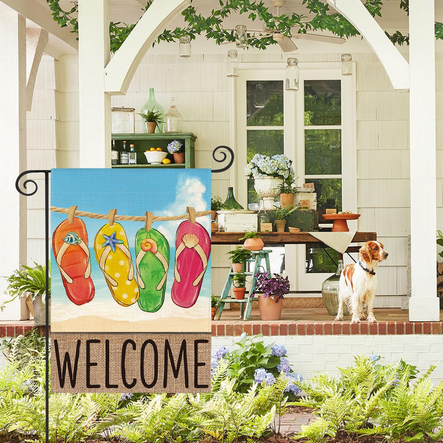 AVOIN colorlife Double-sided Welcome Flag readable from both sides.