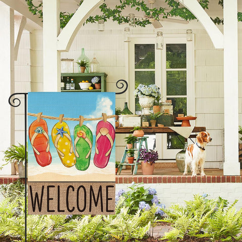 AVOIN colorlife Double-sided Welcome Flag readable from both sides.