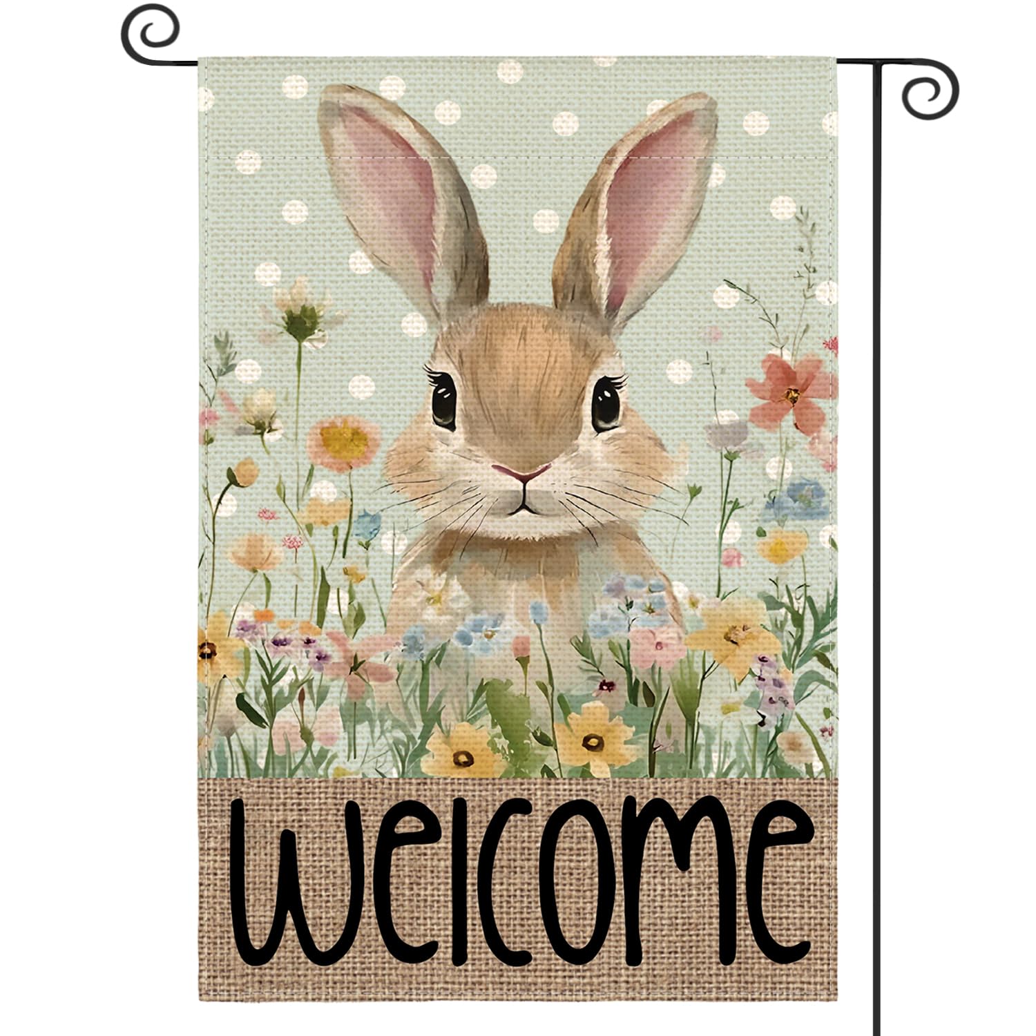 AVOIN colorlife Easter Bunny flag shows blue welcome design, perfect for outdoor garden decor.