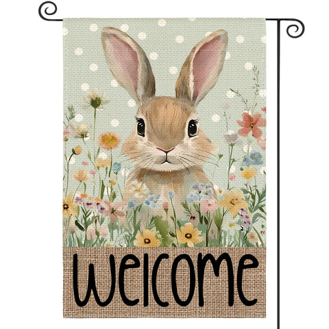 AVOIN colorlife Easter Bunny flag shows blue welcome design, perfect for outdoor garden decor.