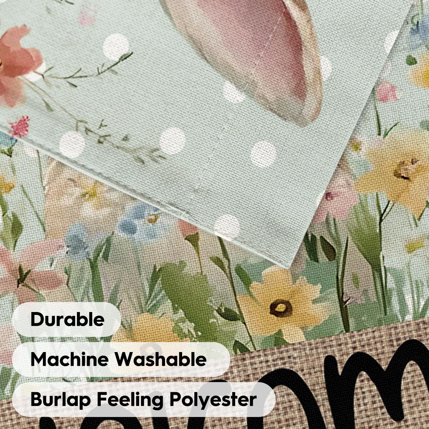AVOIN colorlife Easter Bunny flag close-up highlighting durable polyester material.
