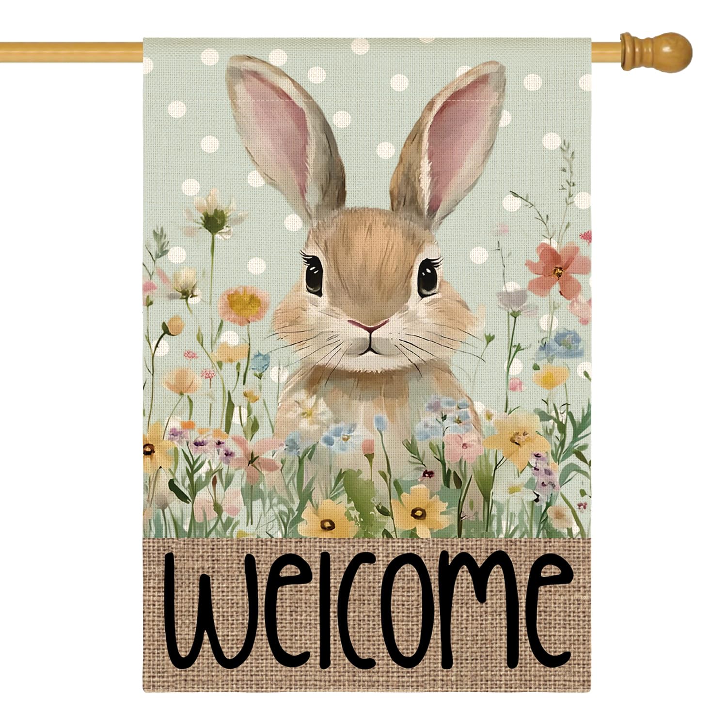AVOIN colorlife Easter Bunny House Flag front view for curb appeal