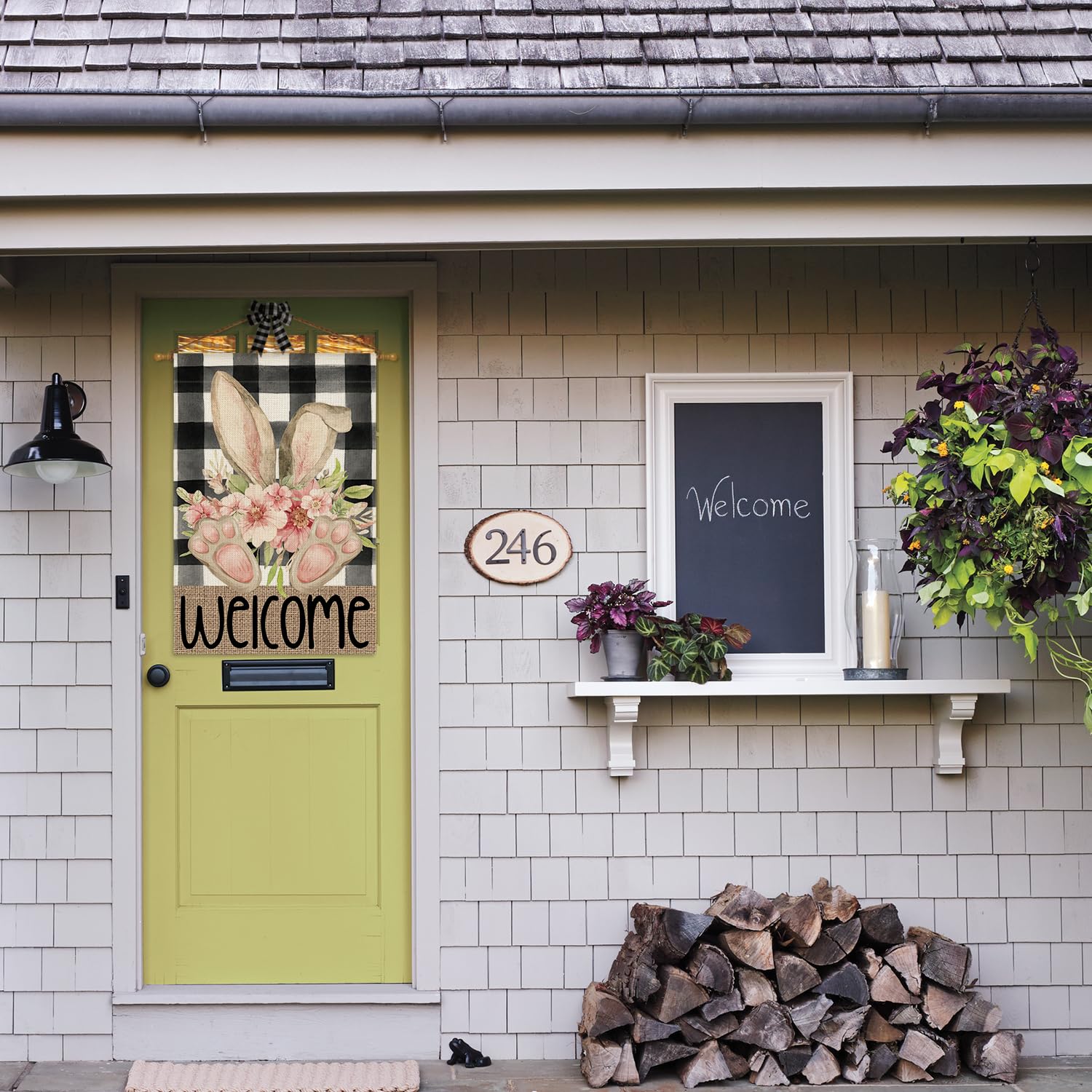 AVOIN colorlife Easter House Flag features a pole sleeve and durable tab