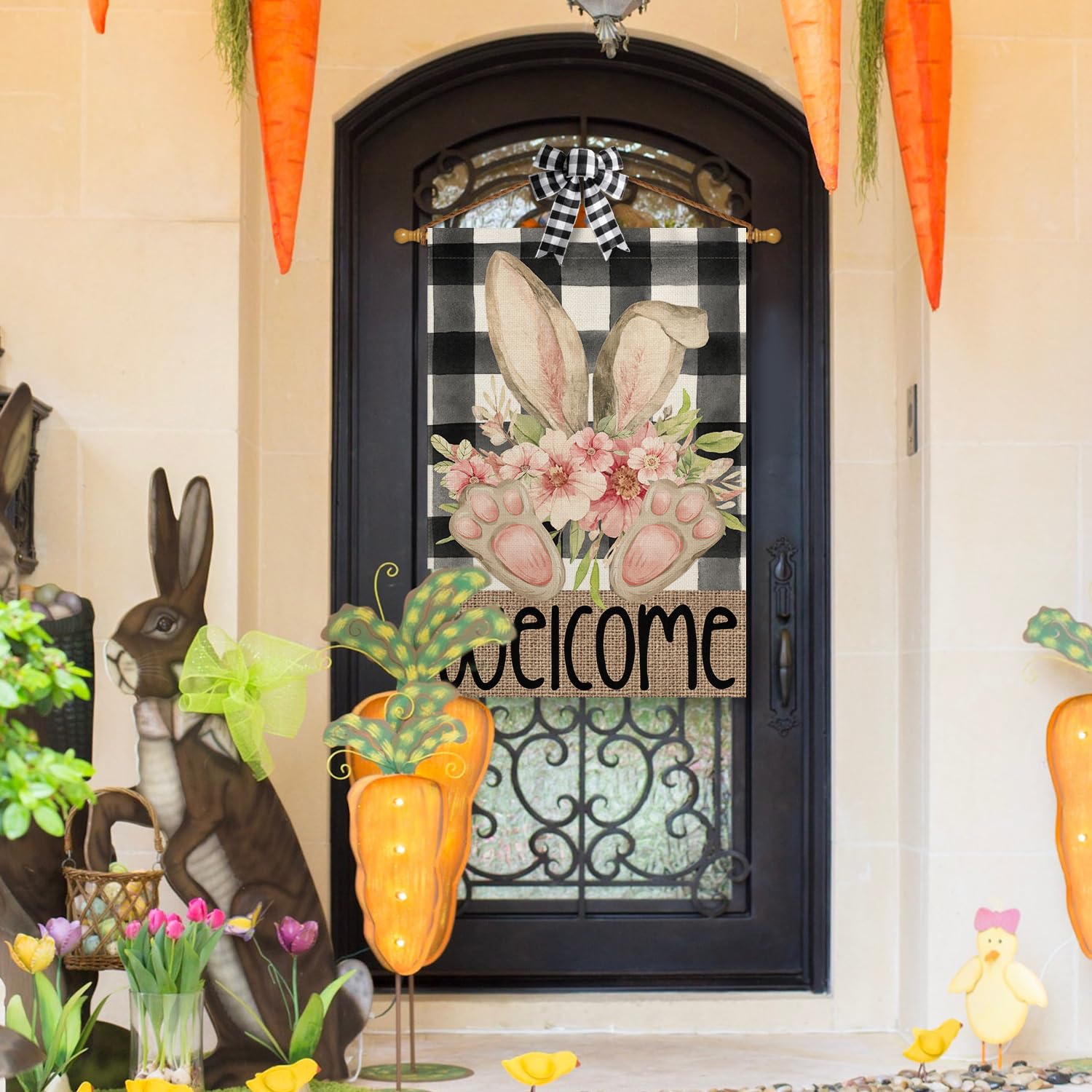 AVOIN colorlife Easter House Flag rabbit ears motif adds seasonal charm