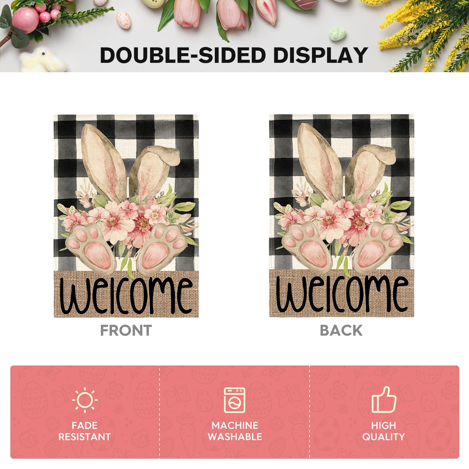 AVOIN colorlife Easter House Flag is weather-resistant polyester for outdoor use