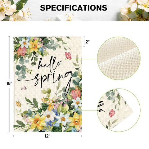 AVOIN colorlife Floral Hello Spring flag on a porch creates seasonal charm