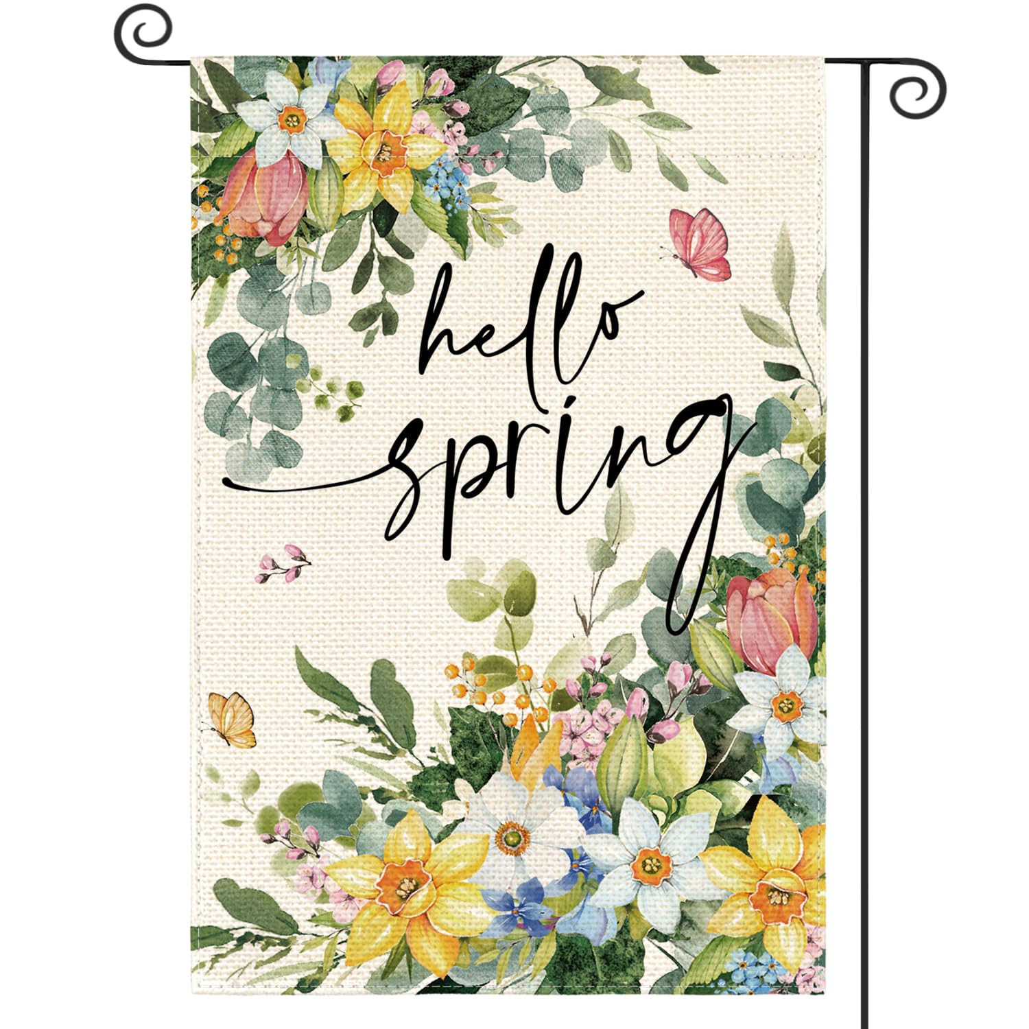 AVOIN colorlife Floral Hello Spring flag front view for welcoming outdoor spaces